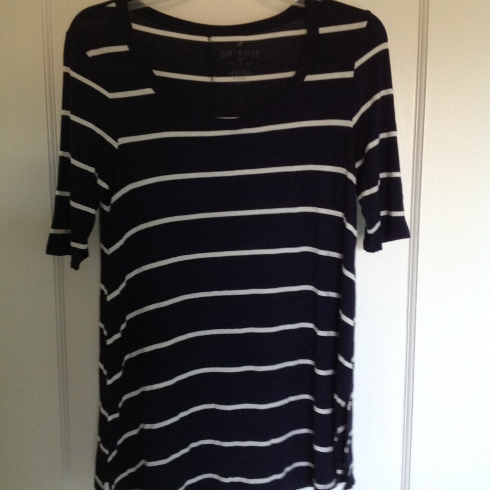 American Eagle S Navy Striped Short Sleeve Tee